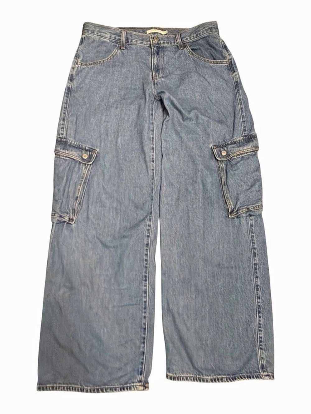 Y2K Levi’s Superlow Cargo Jeans Women’s 31 Blue Baggy Wide Leg Skater Streetwear